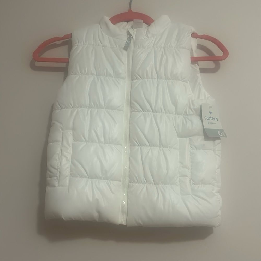 NWT Carters White Vest Girls Size: 6 Silver Zipper Brand New